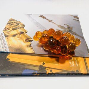 Mid Century Modern Golden Amber Lucite Grape Cluster On Drift Wood Sculpture